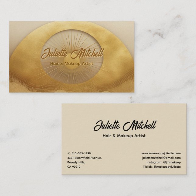 Glam Gold Sunburst Hair & Makeup Artist Card Visitenkarte (Vorne/Hinten)
