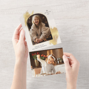 Glam Gold Swashes & Arch Holiday Foto All In One Einladung