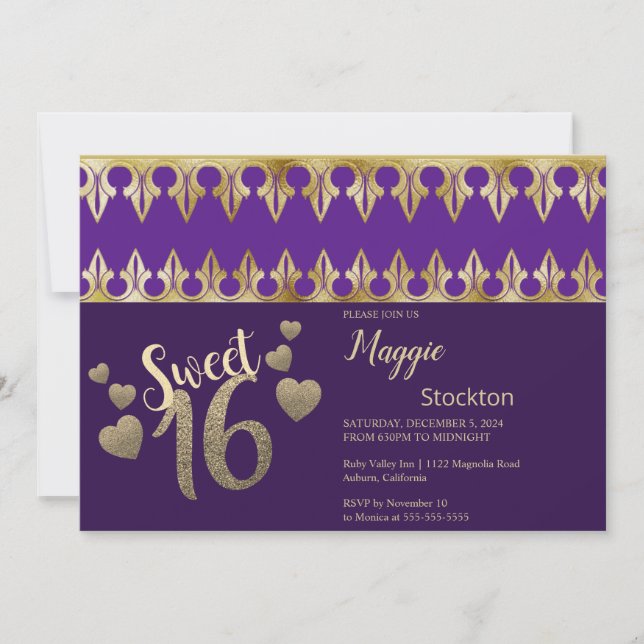 Glam Gold Sweet 16 Invitation (Devant)