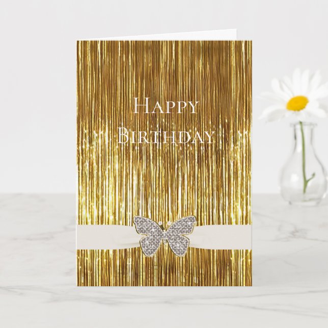 Glam Gold Tinsel Jeweled Butterfly Karte (Kleine Pflanze)