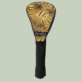 Glam Gold Tropical Leaves Personalized Golf Headcover