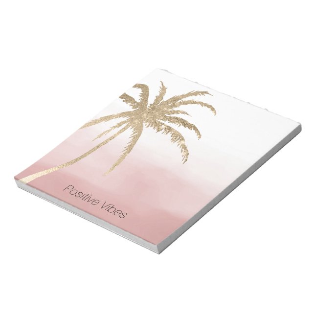 Glam Gold Tropical Palm Pink ombre Notizblock (Rotiert)