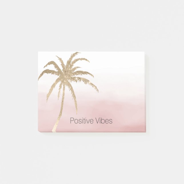 Glam Gold Tropical Palm Pink ombre Post-it Klebezettel (Vorderseite)