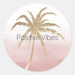 Glam Gold Tropical Palm Pink ombre Runder Aufkleber