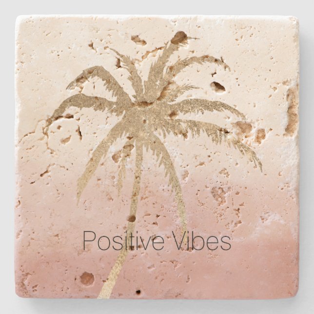 Glam Gold Tropical Palm Pink ombre Steinuntersetzer (Vorderseite)