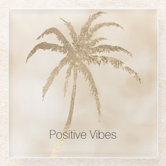 Glam Gold Tropical Palm Tree Ombre Glasuntersetzer (Vorderseite)