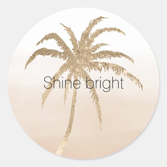 Glam Gold Tropical Palm Tree Ombre Runder Aufkleber (Vorderseite)