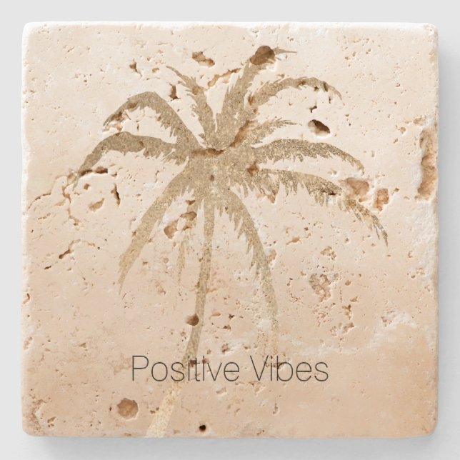 Glam Gold Tropical Palm Tree Ombre Steinuntersetzer (Vorderseite)