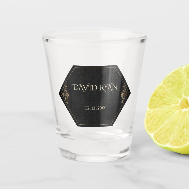 Glam Gold und Black Art Deco Monogram Schnapsglas (Vorderseite)