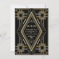 Glam Gold und Black Great Gatsby Save the Date