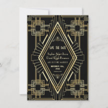Glam Gold und Black Great Gatsby Save the Date