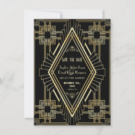 Glam Gold und Black Great Gatsby Save the Date