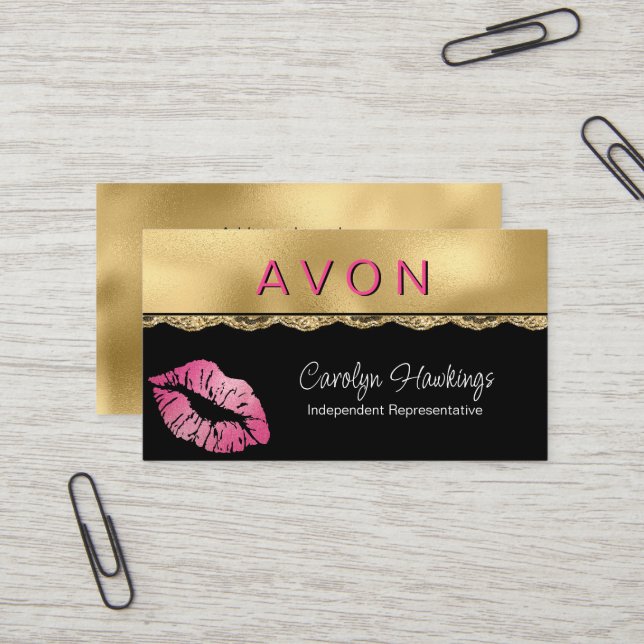 Glam Gold und Black Independent Rep Avon Visitenkarte (Vorderseite/Rückseite Beispiel)