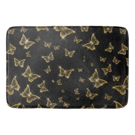 Glam Gold und schwarze Schmetterlinge Muster Badematte