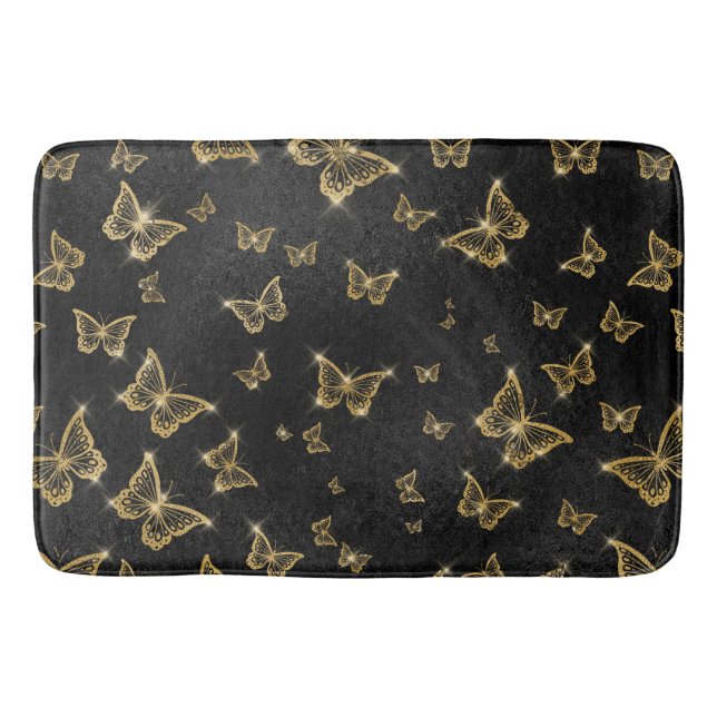 Glam Gold und schwarze Schmetterlinge Muster Badematte (Vorderseite)