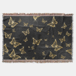 Glam Gold und schwarze Schmetterlinge Muster Decke