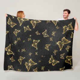 Glam Gold und schwarze Schmetterlinge Muster Fleecedecke