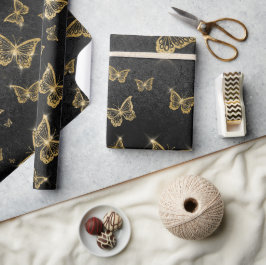Glam Gold und schwarze Schmetterlinge Muster Geschenkpapier