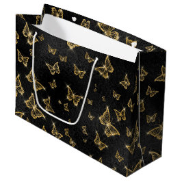 Glam Gold und schwarze Schmetterlinge Muster Große Geschenktüte