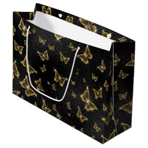 Glam Gold und schwarze Schmetterlinge Muster Große Geschenktüte