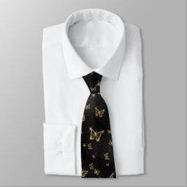 Glam Gold und schwarze Schmetterlinge Muster Krawatte
