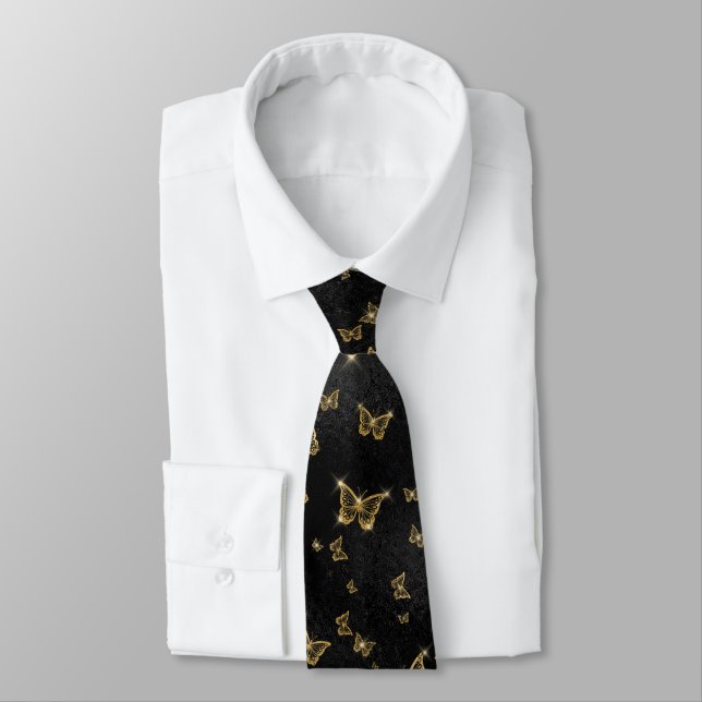 Glam Gold und schwarze Schmetterlinge Muster Krawatte (Gebunden)