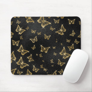 Glam Gold und schwarze Schmetterlinge Muster Mousepad