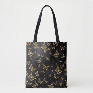 Glam Gold und schwarze Schmetterlinge Muster Tasche