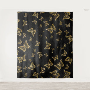 Glam Gold und schwarze Schmetterlinge Muster Wandteppich