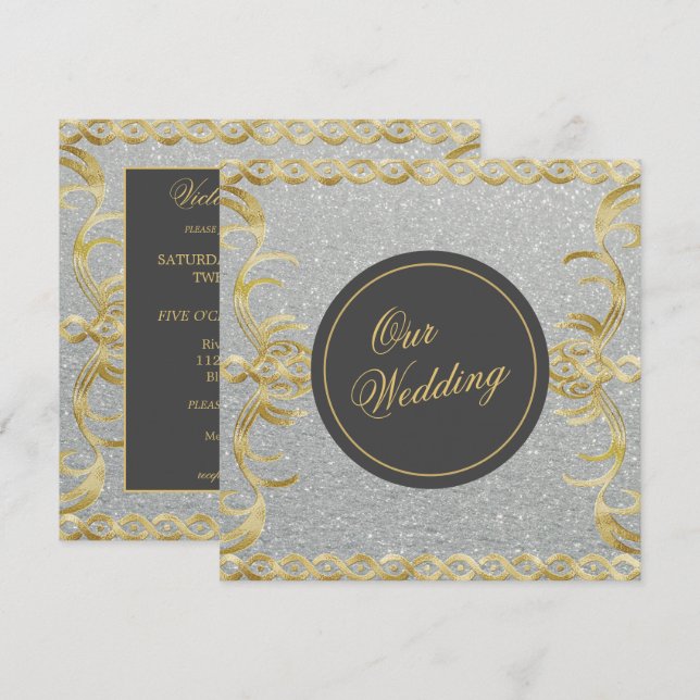 Glam Gold und Silver Wedding Einladung (Vorne/Hinten)
