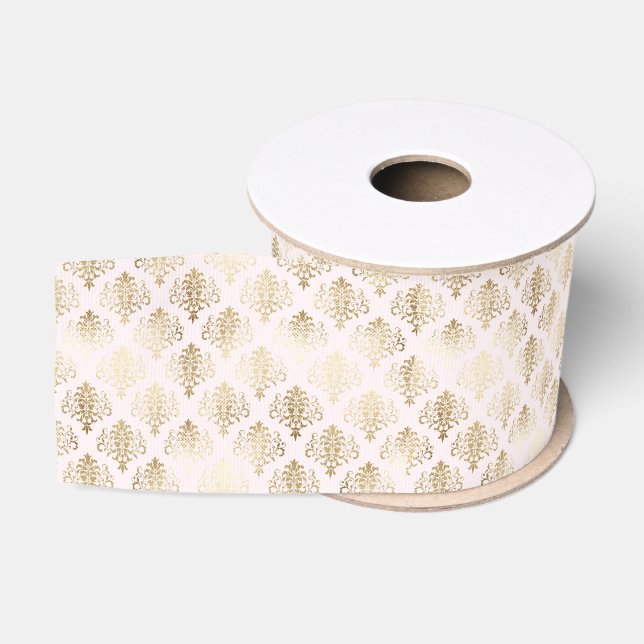 Glam Gold White Damask Ripsband (Spule)