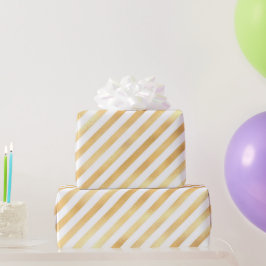 Glam Gold White Diagonal Strip Geschenkpapier