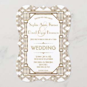 Glam Gold White Great Gatsby 1920er Hochzeit Einladung