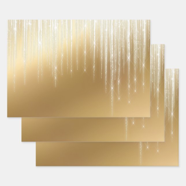 Glam Gold White Icicles Weihnachten Geschenkpapier Set (Set)