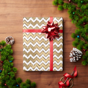Glam Gold White Zigzag Streifen Geschenkpapier