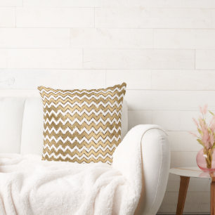 Glam Gold White Zigzag Streifen Kissen