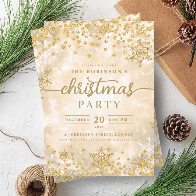 Glam Gold Winter Snow Diamonds Weihnachten Einladung (Glam Gold Winter Snow Diamonds Christmas Invitation)