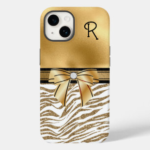 Glam Gold Zebra Stripe Mit Monogramm Case-Mate iPhone 14 Hülle