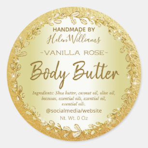 Glam Gold zerknitterte Folie Body Butter Etiketten Runder Aufkleber