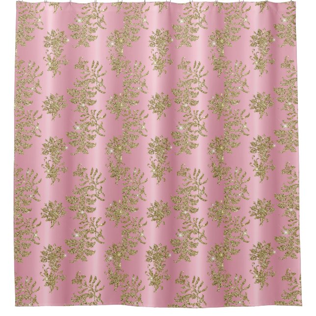 Glam Golden Glitzer Foliage Pink Luxuriöse Duschvo Duschvorhang (Vorderseite)