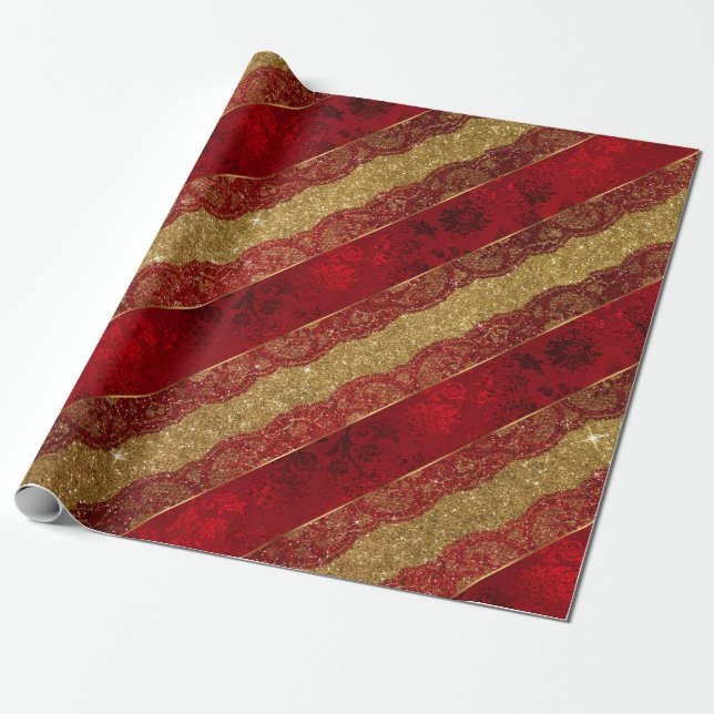 Glam Golden Glitzer Red Shiny Lace Vip Geschenkpapier (Ungerollt)