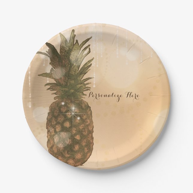 Glam Golden Pineaple Elegantes Tropisches Party Pappteller (Vorderseite)