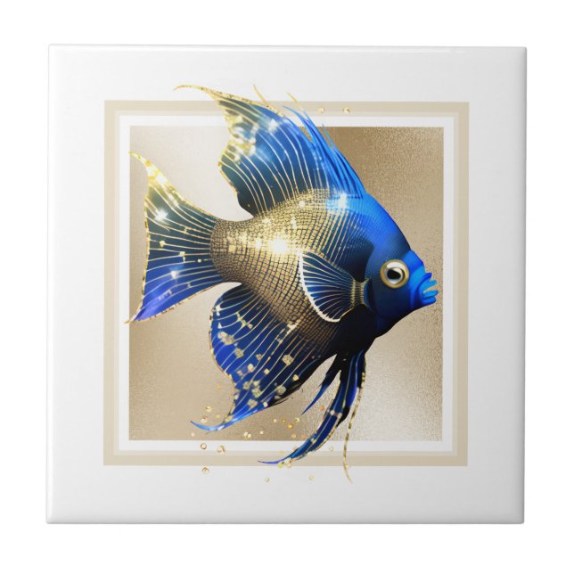 Glam Goldengel Fisch Blaues Meerwasserriff Fliese (Vorderseite)