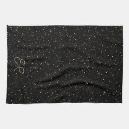 Glam goldfarbener Glitzer und Glitzern auf schwarz Geschirrtuch
