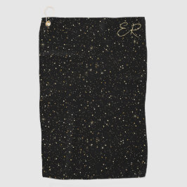 Glam goldfarbener Glitzer und Glitzern auf schwarz Golfhandtuch