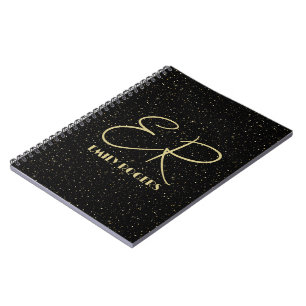 Glam goldfarbener Glitzer und Glitzern auf schwarz Notizblock