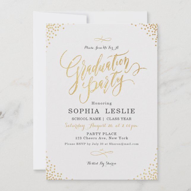 Glam-Goldkalligraphie-Vintage Graduierungspartei Einladung (Vorderseite)