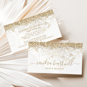 Glam Goldweißer Marmor Glitter Schrift Visitenkarte