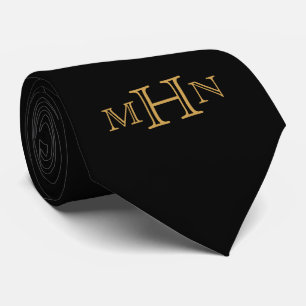 Glam gothique CRAVATE Noir w Monogramme or