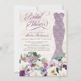 Glam Gown Rustic Floral Lavender Brautparty Einladung